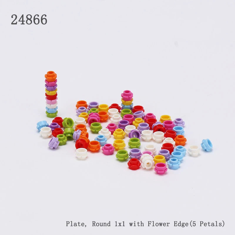 300PCS Moc bricks 24866 Round 1x1 with flower edge Compatible Building Blocks 5 petals flower parts DIY Assembles Creative Toy