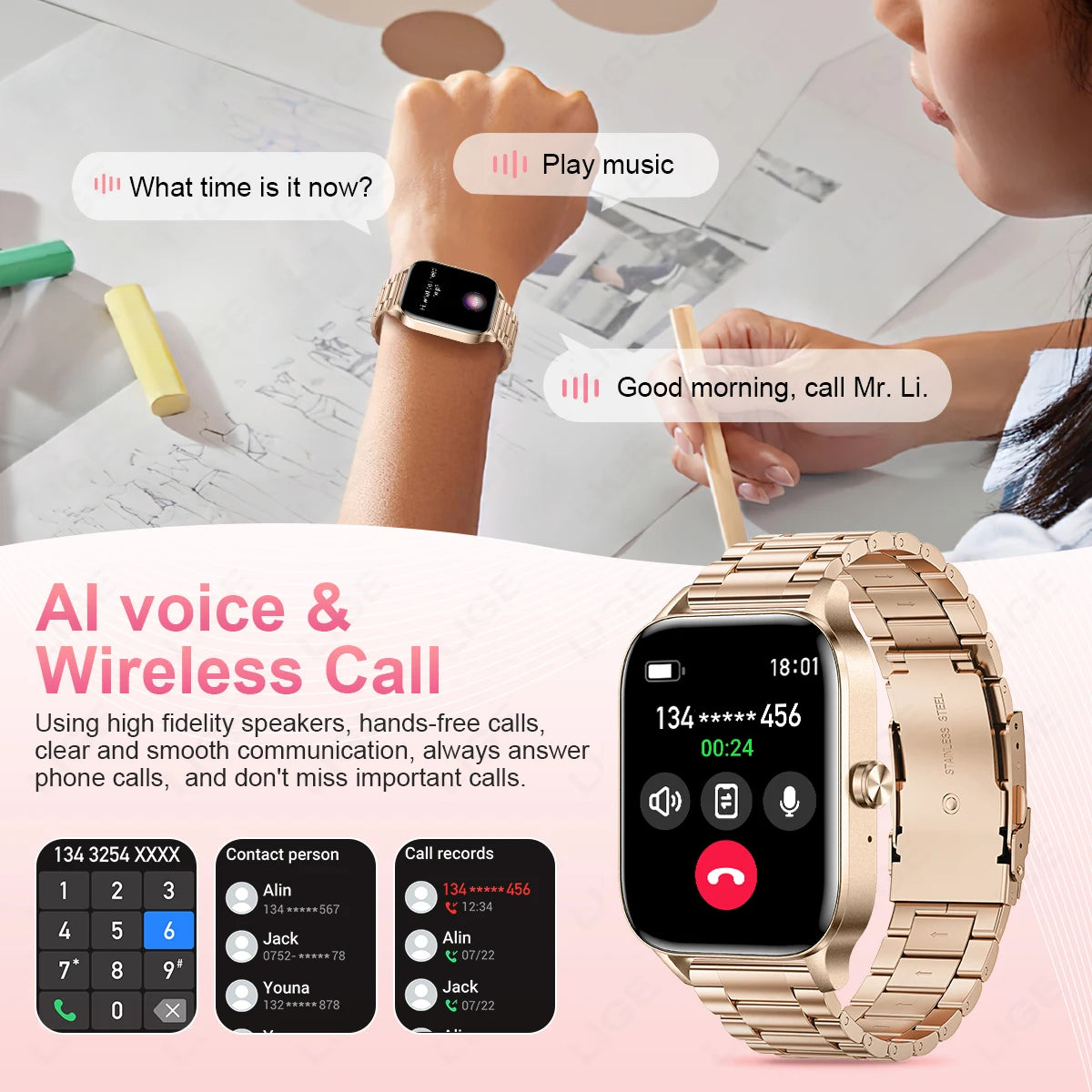 LIGE Smart Watch Answer/Make Call 1.85" Smartwatch for Android iOS Heart Rate Sleep Monitor Pedometer Waterproof Fitness Watches