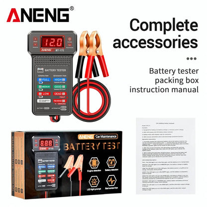 Car Battery Load Tester ANENG BT-172 Voltage Meter Gauge Digital Display Car Battery Monitor Amp Meter with Alligator Clips Tool