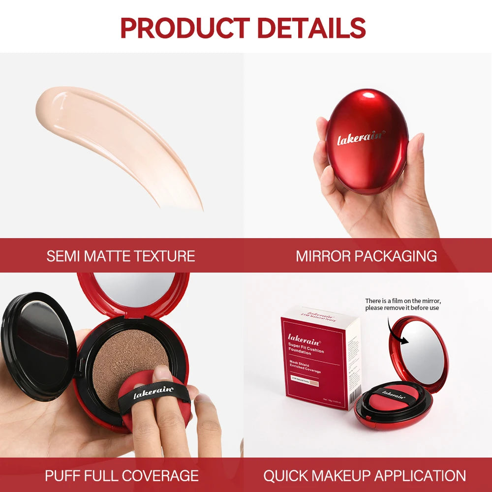 Korean Air Cushion Foundation Natural Moisturizing Coverage 72H Wear Semi-Matte Finish Foundation Women Long-lasting Makeup Base