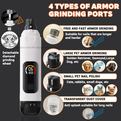 Electric 6-speed adjustable pet nail polisher large/small dog nail clipper 2 LED lights rabbit cat paw nail beauty accessories