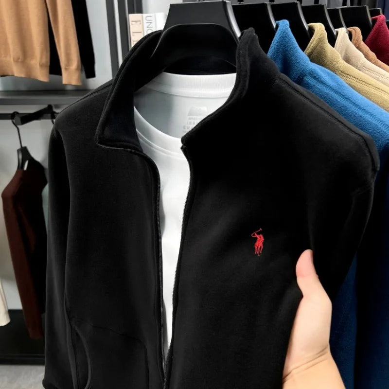 Designer brand luxury men's zipper stand collar coat high-quality Paul pony embroidery autumn winter comfort warm casual jacket