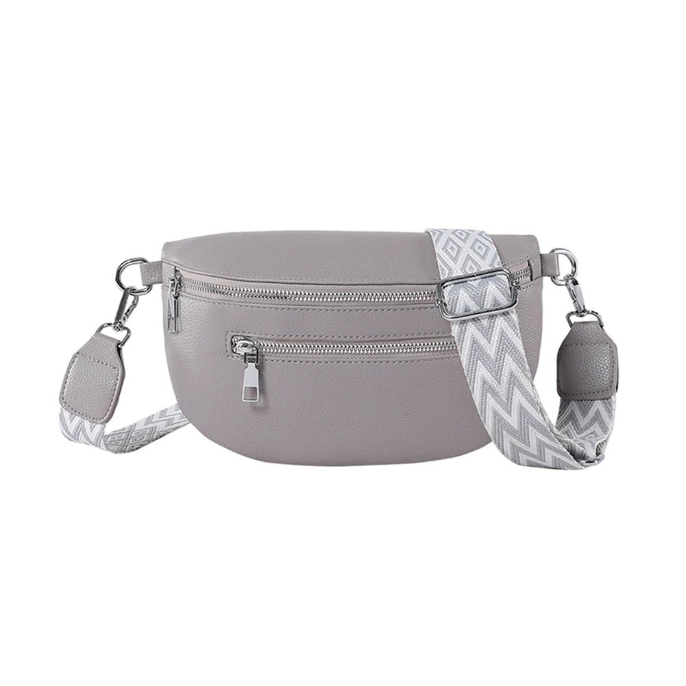 2024 Luxury Designer Women's Chest Bag PU Leather Wide Strap Shoulder Crossbody Bag Female Fashion Fanny Pack Banana Waist Bag