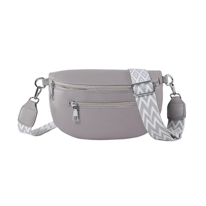 2024 Luxury Designer Women's Chest Bag PU Leather Wide Strap Shoulder Crossbody Bag Female Fashion Fanny Pack Banana Waist Bag