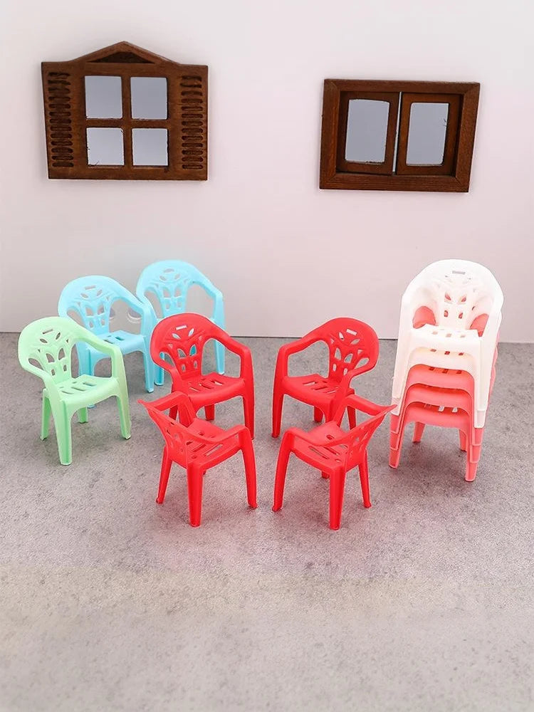 4pcs Miniature Backrest Chair Set Plastic Dollhouse Armchairs 1/6 Scale Doll Furniture Ideal Children's Gifts