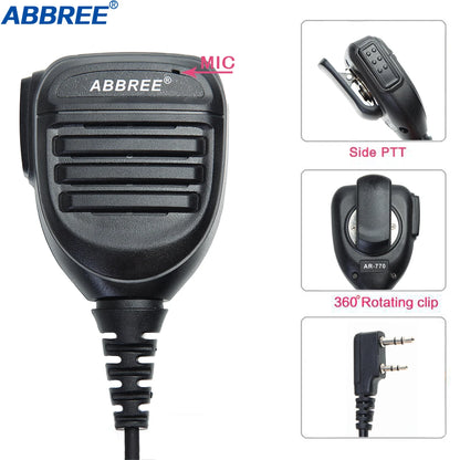 ABBREE AR-770 Walkie Talkie Speaker Microphone K Plug Handheld Mic For Baofeng UV-32 UV-5R Mini QuanSheng UV-K5/K6 Two Way Radio