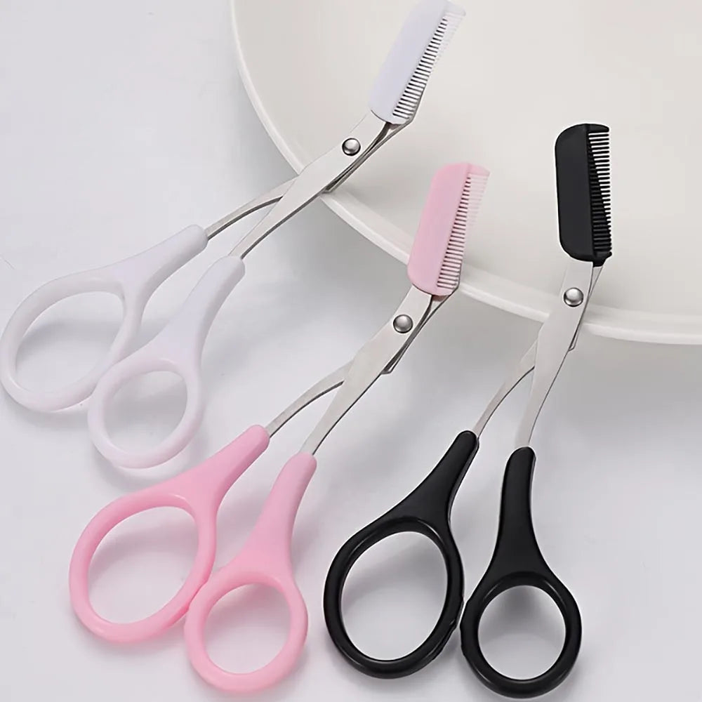 Eyebrow Trimming Scissors Professional Built-in Comb Stainless Steel Non-Slip Brow Shaper Hair Removal Beauty Tool for Men Women
