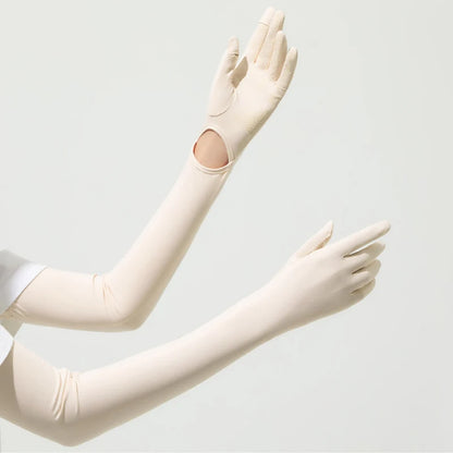 56.5CM Women Summer Ice Silk Sunscreen UV Protection Long Clamshell Gloves Elasticity Antiskid Quick Drying UPF 50+ Adjustable