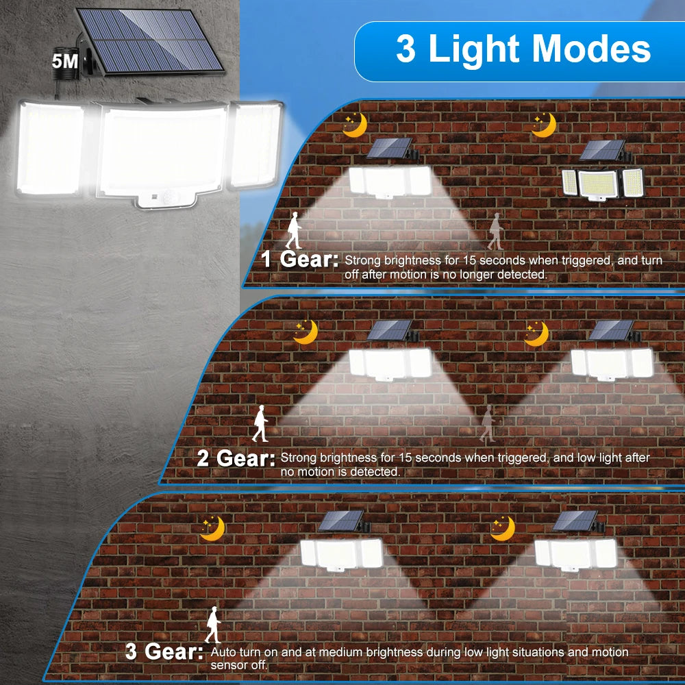 Solar Lights Outdoor 366/400/318 LED Motion Sensor Security Lights IP65 Waterproof Solar Powered Flood Lights for Garden Yard