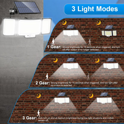 Solar Lights Outdoor 366/400/318 LED Motion Sensor Security Lights IP65 Waterproof Solar Powered Flood Lights for Garden Yard