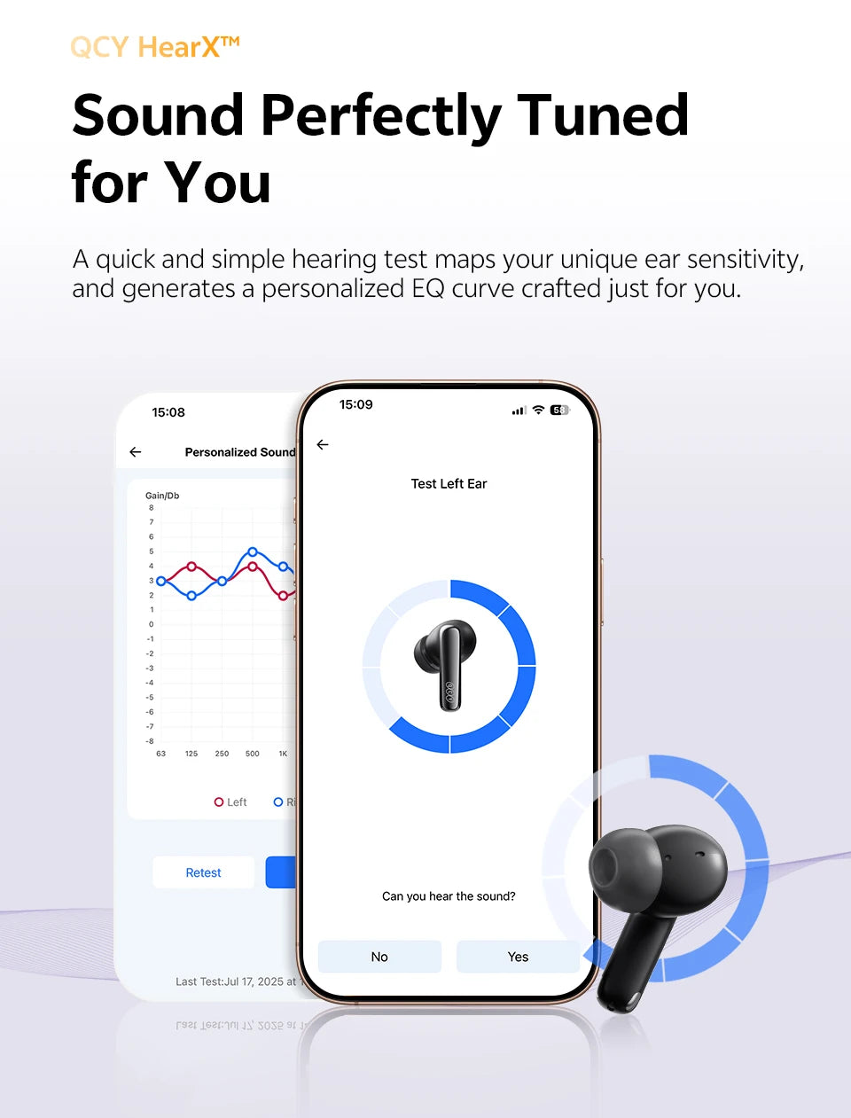 QCY MeloBuds N70 Adaptacyjne ANC Bezprzewodowe słuchawki douszne Bluetooth 6.0 LDAC Hi-Res Audio 6 mikrofonów Ładowanie bezprzewodowe Słuchawki 50 godzin IPX5