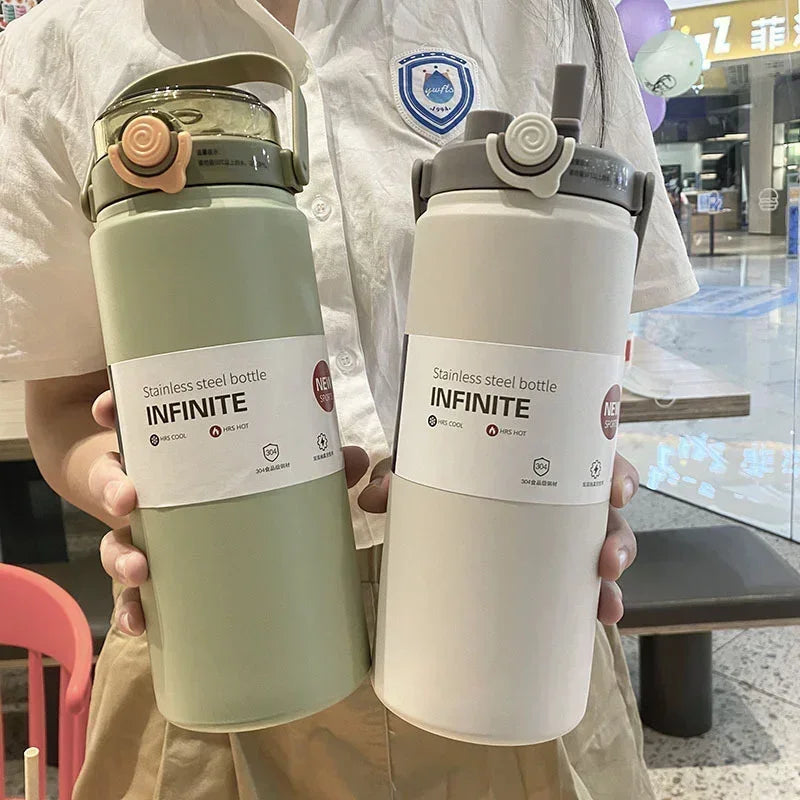 New Large Capacity Thermo Bottle with Straw Stainless Steel Thermal Water Bottle Keep Cold and Hot Thermos Cup Vacuum Flask