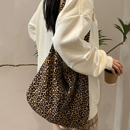Female Leopard Print Messenger Bag Modern Shoulder Canvas Bag Student Diagonal Large Capacity Straddle Bag