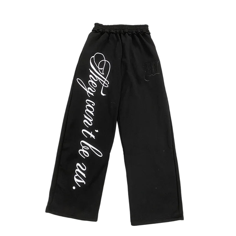 Men's Black Gothic Letter Print Wide Leg Sweatpants Y2K Streetwear Casual Trousers S-XL Summer New