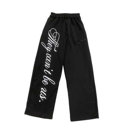 Men's Black Gothic Letter Print Wide Leg Sweatpants Y2K Streetwear Casual Trousers S-XL Summer New