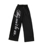 Men's Black Gothic Letter Print Wide Leg Sweatpants Y2K Streetwear Casual Trousers S-XL Summer New