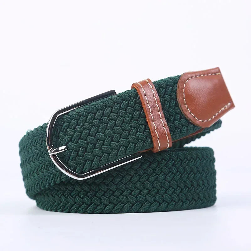 Women Casual Knitted Elastic Belt Pin Buckle Webbing Strap Woven Canvas Braided Stretch  - Belts for Men
