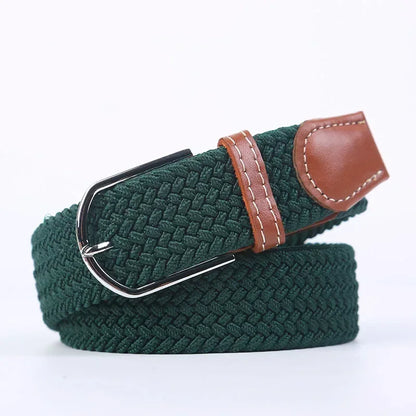 Women Casual Knitted Elastic Belt Pin Buckle Webbing Strap Woven Canvas Braided Stretch  - Belts for Men