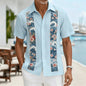 Men's Light Blue Geometric Ethnic Pattern Short Sleeve Shirt, Retro Bohemian Design, Casual Spring Summer Wear