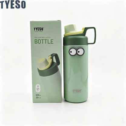Tyeso 600ML Water Bottle With Eye Sticker Insulated Leak-Proof Fitness Flask Vacuum Flasks for Sport for Outdoor Workouts Travel
