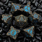 7 Pcs Cosplay D4-D20 DND Brass Gold Polyhedral Sharp Edge Casino Dice Rpg Table Board Game Tray Gem Stone Dragon Metal Steel Set