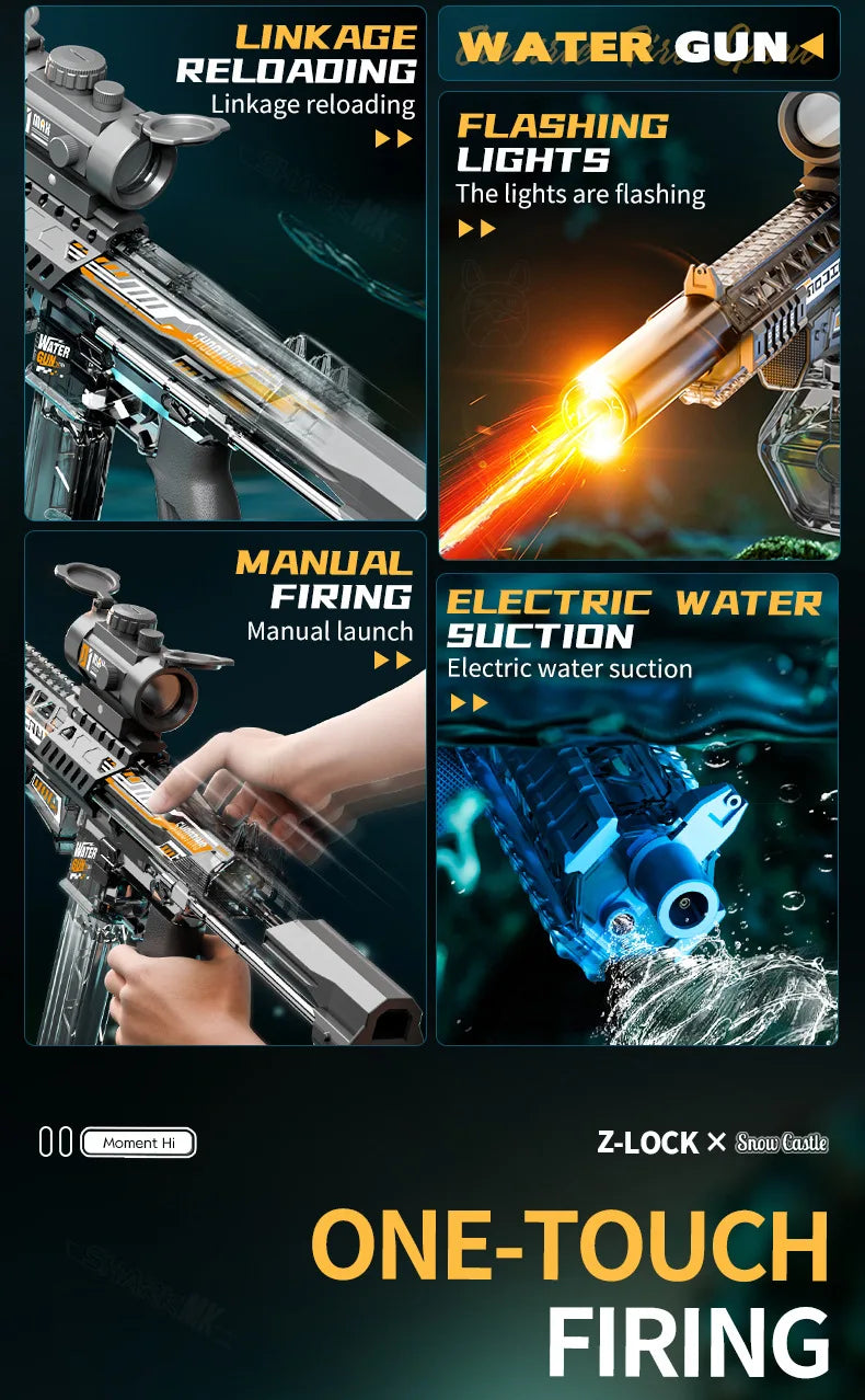 MK9 Children Pulse Electric Water Gun Automatic Water Absorption Induction Flash Light Water Blaster Summer Outdoor Toy for Kids