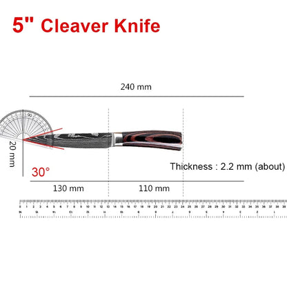 Damascus Chef's Knife Kitchen Knives Set Professional Boning Knife Meat Cleaver Utility Knife Japanese Santoku Knife with Cover