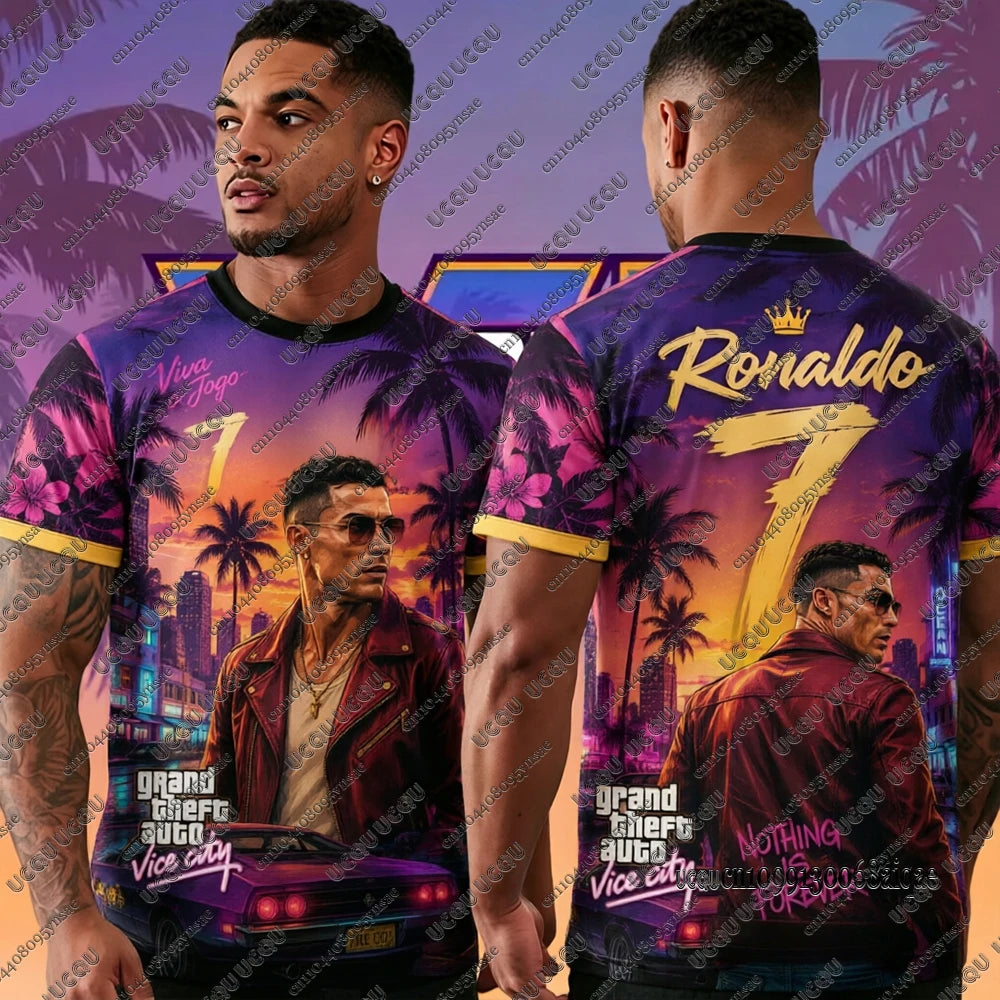 2026 Hot Games GTA 6 Print Football Jerseys For Men No.7 Football Jerseys Hawaii Beach Sports Tshirt GTA 6 T-shirts Man Jerseys