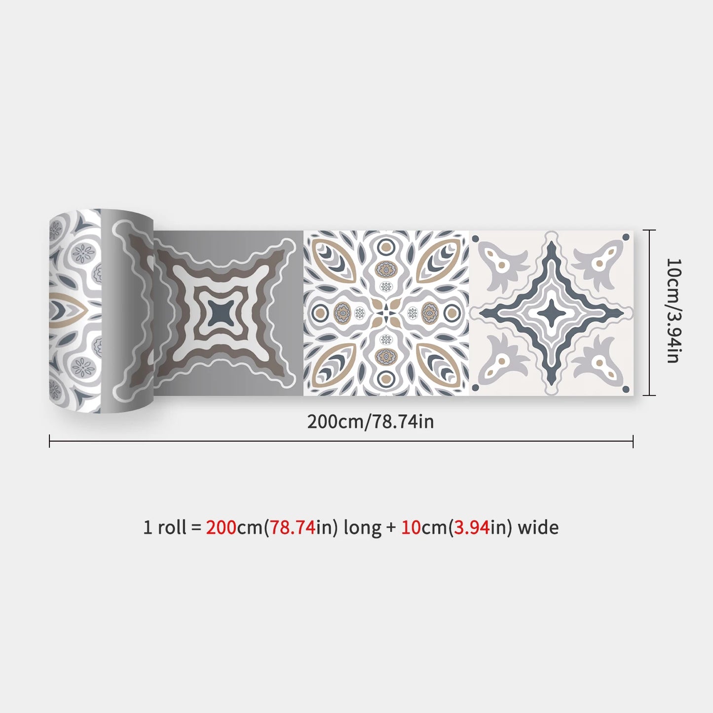 10x200cm Baseboard Sticker Moroccan Mosaic Tile Style Wall Border Sticker DIY Kitchen Bathroom Decoration Waistline Wall Sticker