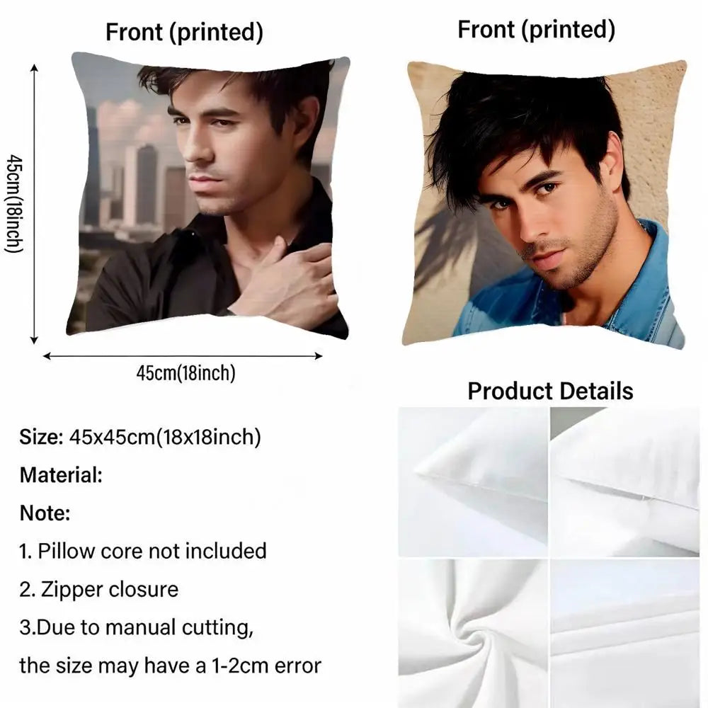 E-Enrique Iglesias-S Cushion Cover Linen Double-sided Printed Cushion Cover, sofa pillow case，Nordic Home Decor