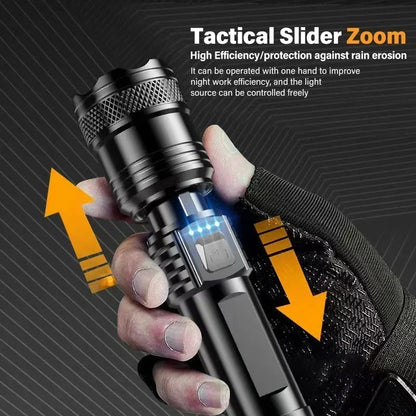 Super Bright LED Flashlight Type-C Rechargeable Long Range Tactical Torch Outdoor Waterproof Emergency Camping Fishing Lantern