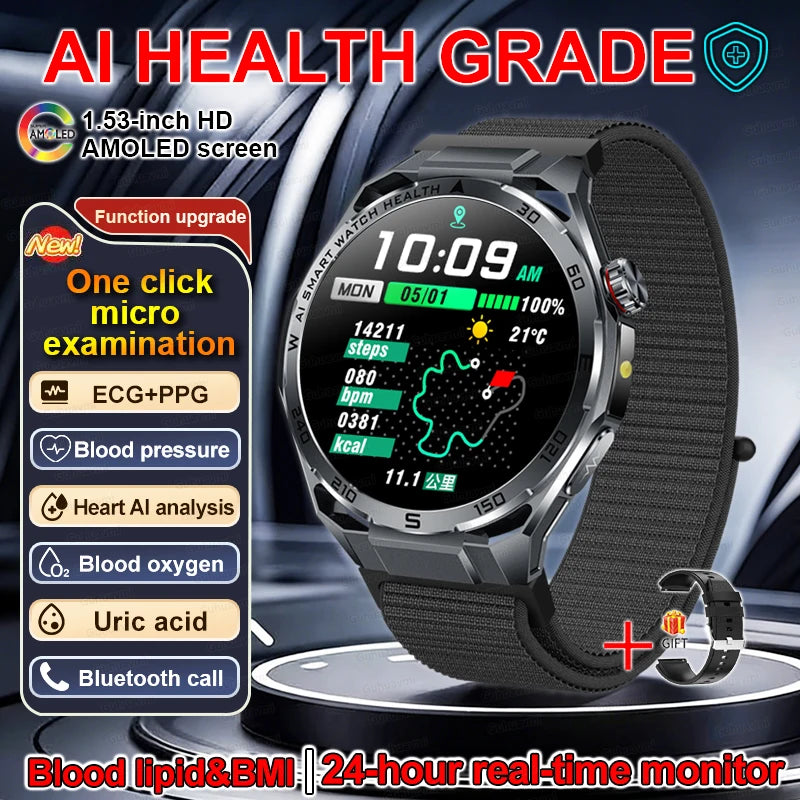 Smartwatch ECG High-End dla mężczyzn Ciśnienie krwi Lipidy Tlen we krwi Analiza ciała Kwas moczowy Monitor Zdrowia Smartwatch dla mężczyzn i kobiet