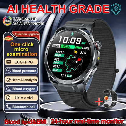 Smartwatch ECG High-End dla mężczyzn Ciśnienie krwi Lipidy Tlen we krwi Analiza ciała Kwas moczowy Monitor Zdrowia Smartwatch dla mężczyzn i kobiet