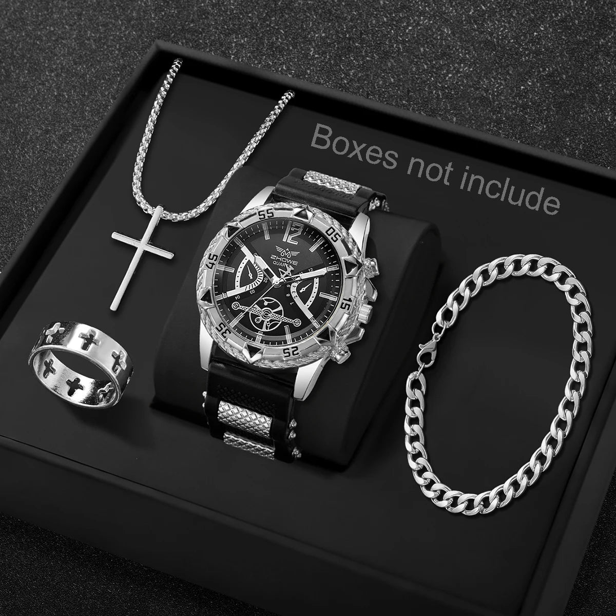 4PCS Fashion Silicone Strap Men Sports Watches Luxury Mens Business Watches Jewelry Set Reloj Hombre (Without Box)