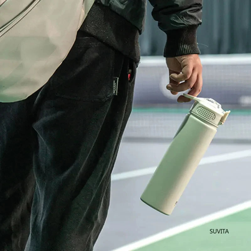 TYESO 600/750ml Thermos Water Bottle with Straw, Stainless Steel Car Thermal Sports Cup, Keeps Cold & Heat Travel Mug