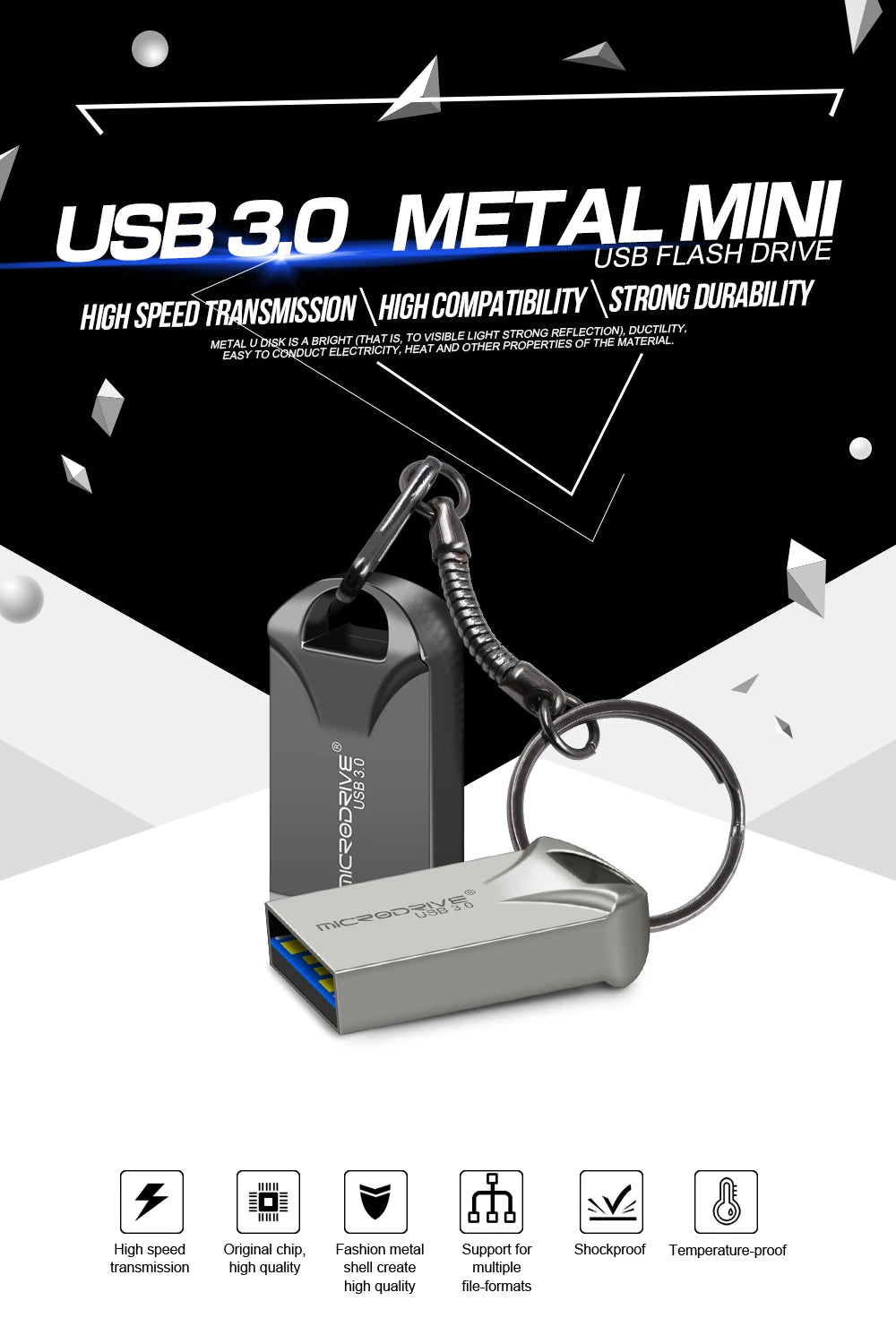 mini usb 3.0 Flash Drive 128GB 64GB 32GB 16GB high speed memory Flash USB3.0 Stick small u disk with key chain