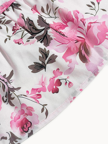 Women's Floral Print Shirred Spaghetti Strap Dress - Summer Boho Ruffle Sundress Casual Beach Maxi Dress