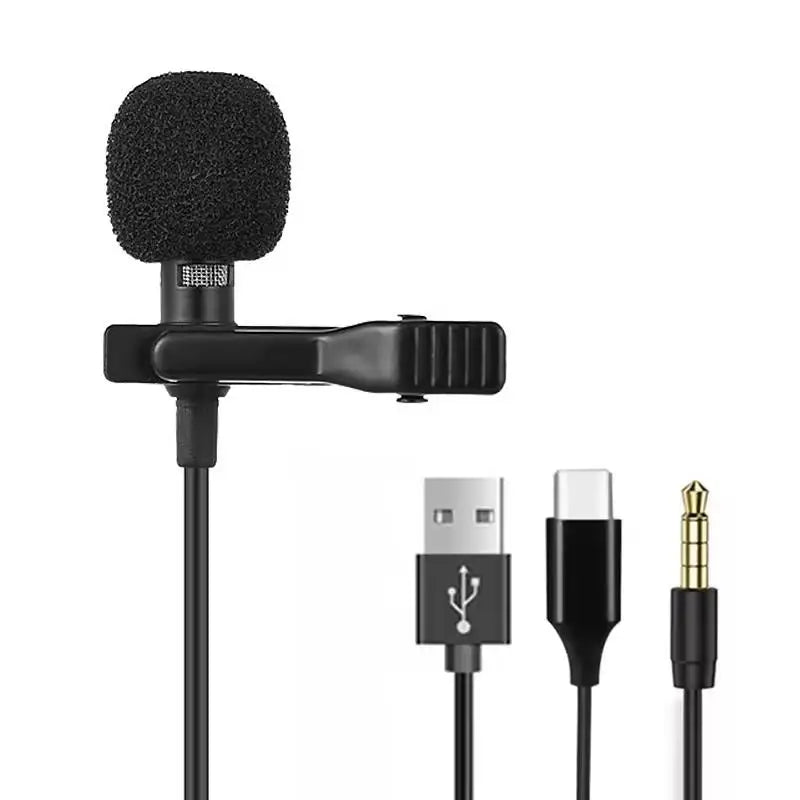 1.5m Mini Portable Microphone Condenser Clip-on Lapel Mic Wired USB 3.5mm Type C Microphone For Laptop PC Camera