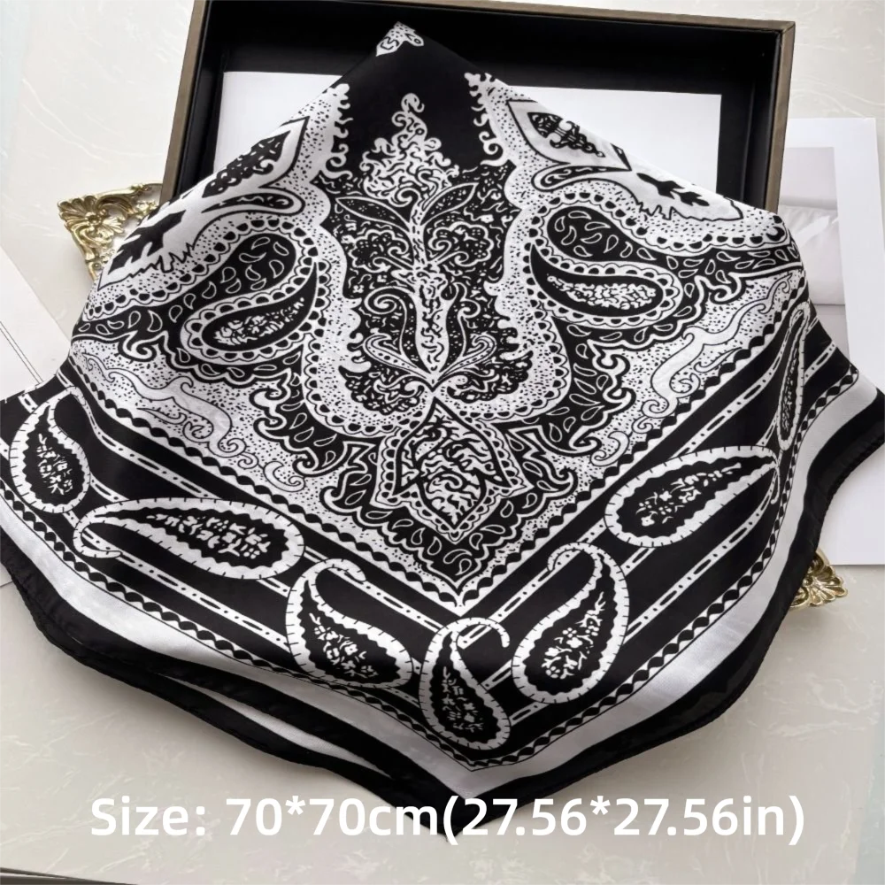 New Luxury Print Imitation Silk Square Scarf Thin Vintage Headkercheif Hijab Foulard Bandana Hair Scarf Headband Women