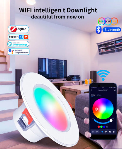 Tuya WiFi ZigBee LED Downlight 5W 7W 10W 15W RGB Smart Ceiling Lamp AC85-265V Dimmable APP Remote Control Smart Life For Bedroom