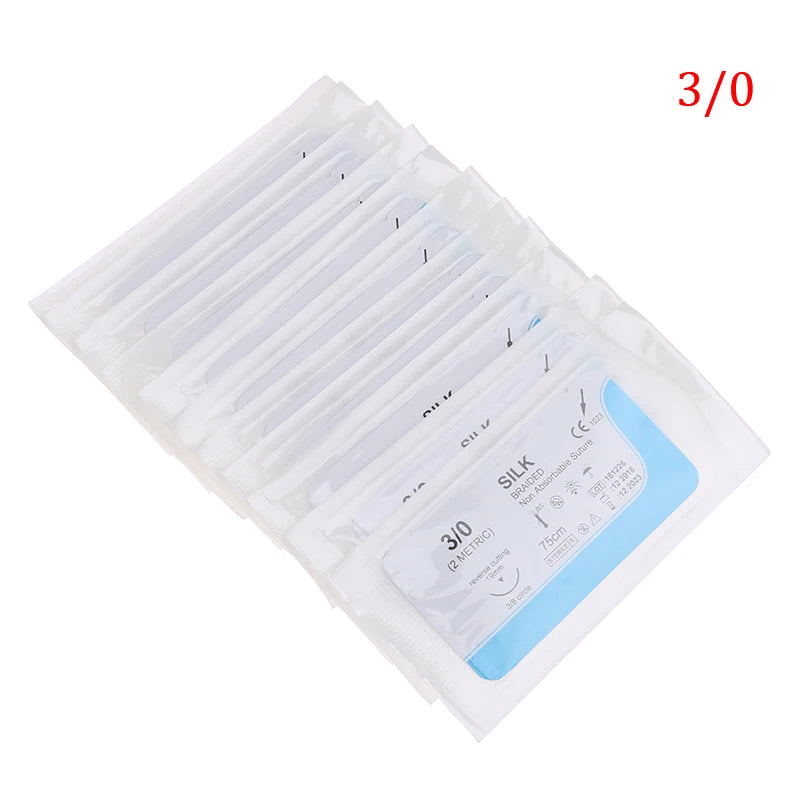 12PCS 75cm 2/0 3/0 4/0 Dental Surgical Needle Silk Braided Medical Thread Suture Surgical Practice Kit Student Supplies