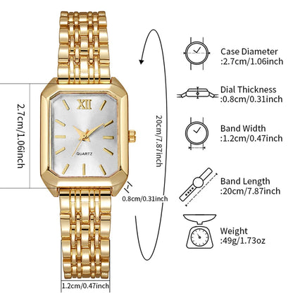 2PCS/Set Elegant Rectangle Women Quartz Watch Fashion Roma Dial Ladies Wristwatches Bracelet Set Reloj Mujer Clock (Without Box)