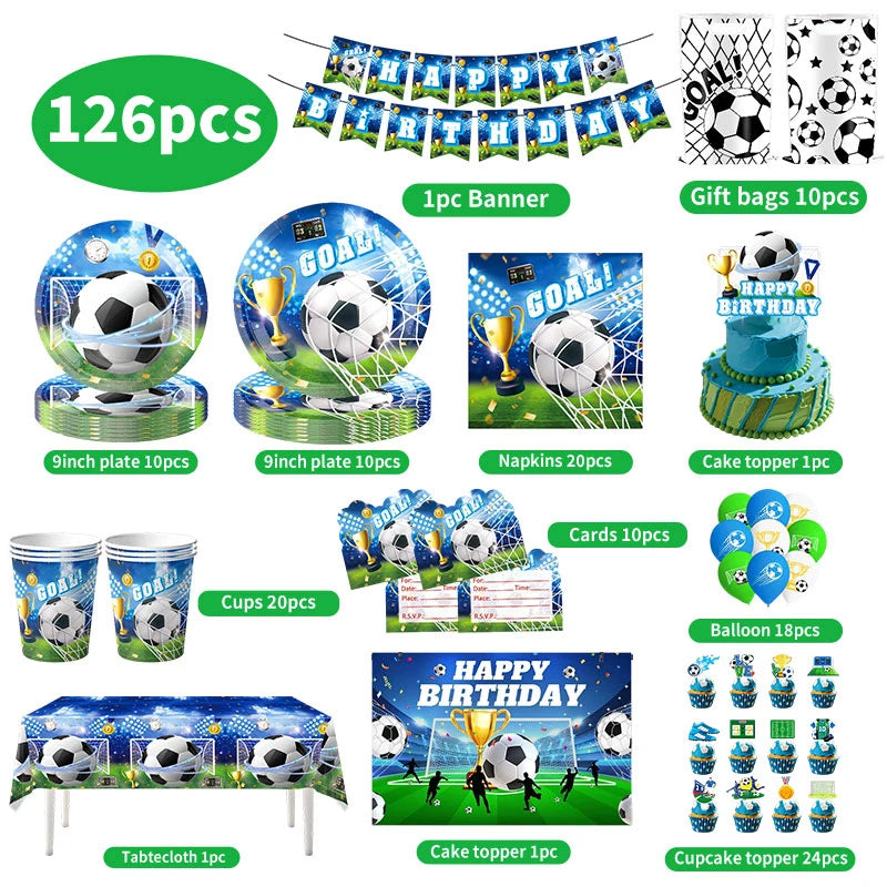 Blue Football Birthday Party Decoration Soccer Birthday Party Plate Cup Napkins Cotillon Birthday Soccer Star Happy Birthday Set