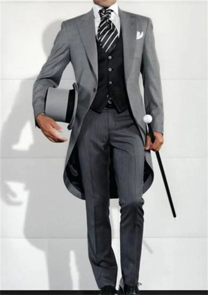 Italian Gentleman Style (Jacket +Pants +Vest)  Wedding Man Long Tail Coat Groom Prom Tuxedos Formal Mens Suits terno masculino