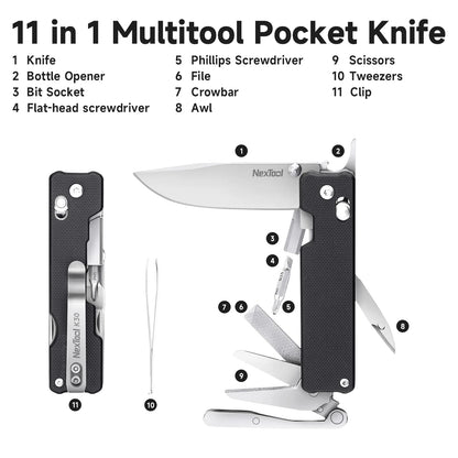 Nextool 11 In 1 Pocket Knife K30 Multi-tool Knight EDC Knife Outdoor Folding Knife Mini Portable Folding Scissor File Hand Tools