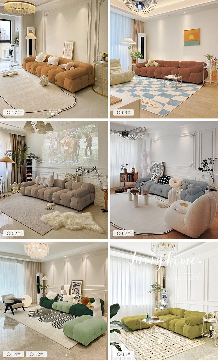 Any Size Custom Cream Teddy Fabric Modular Sofa Combine Modules High Elastic Latex Foam Fill Nordic Minimalist Living Room Sofa