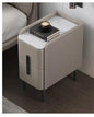 Moder Style Wooden Bedside Table Mini Narrow Leather Bedroom Nightstand Side Storage Cabinet with 2 Drawers Hotel End Table