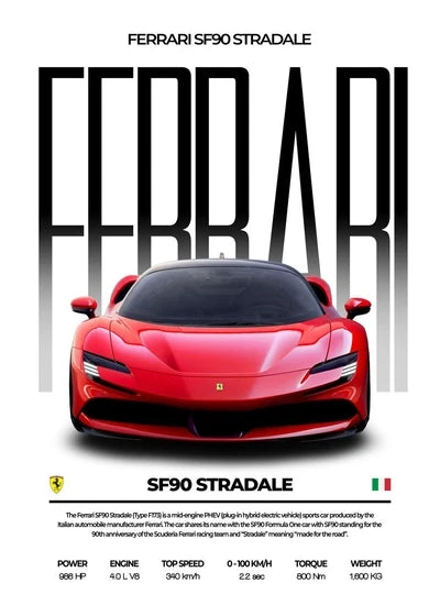 Classic Red Performance Sports Car Wall Art M3 F40 812 FS90 Luxury Car HD Canvas Print Poster Home Living Room Bedroom No Frame