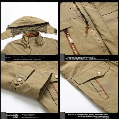 2025 New Men's Sports Jacket Thin Outdoor Quick Dry Loose Multi-Pocket Outerwear Waterproof Windproof Casual Spring Autumn Coat
