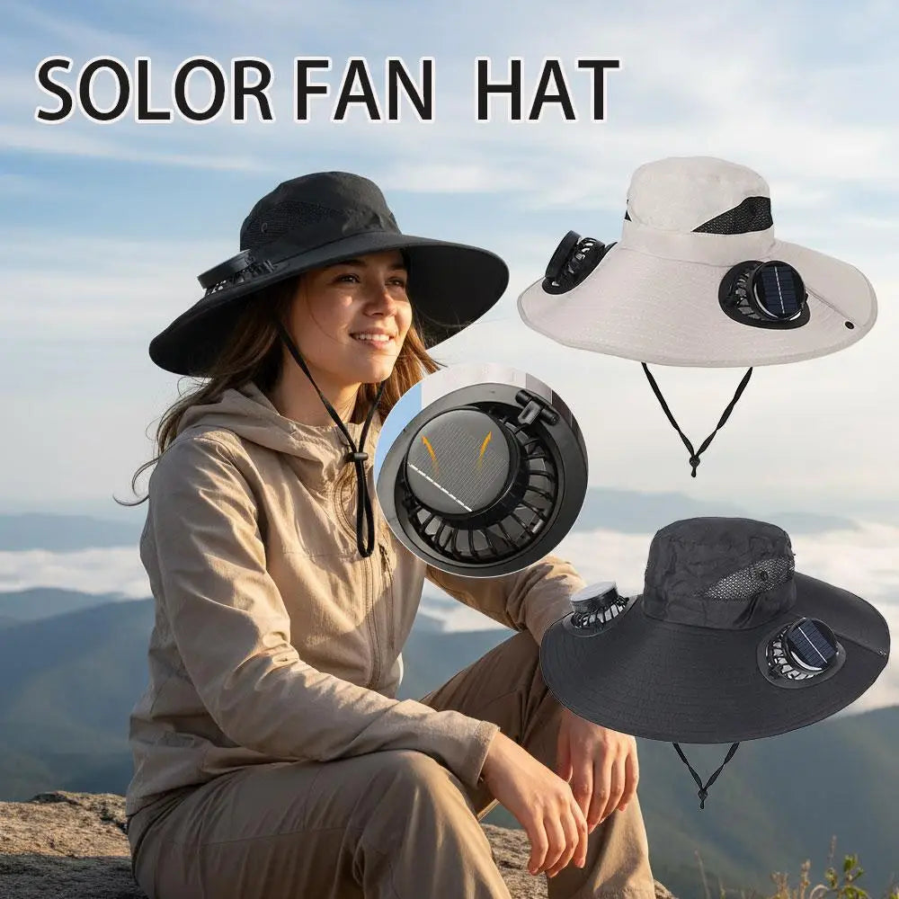 New Multi-Function Solar Fan Sun Hat - Waterproof Fishing Hat with Built-In USB Charging & Wide Brim for UV/Heat Protection